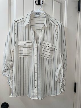 Express White Striped Button-Up Blouse